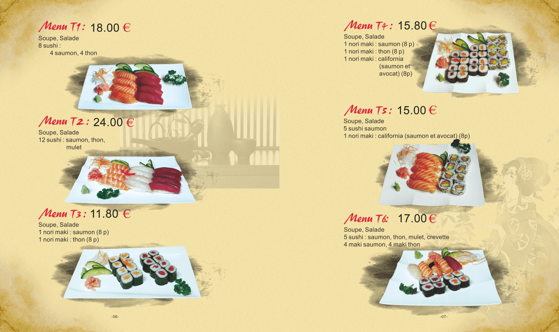 Carte Yama Yen page 3 — sashimis et spécialités japonaises